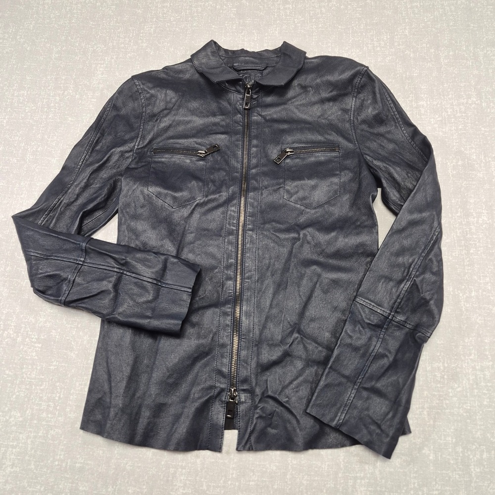 Desa 1972 Dark Navy Stretch Nappa Leather Zip Front Jacket EU 36 IT 40